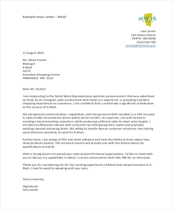 41994 retail cover letter enthusiasm