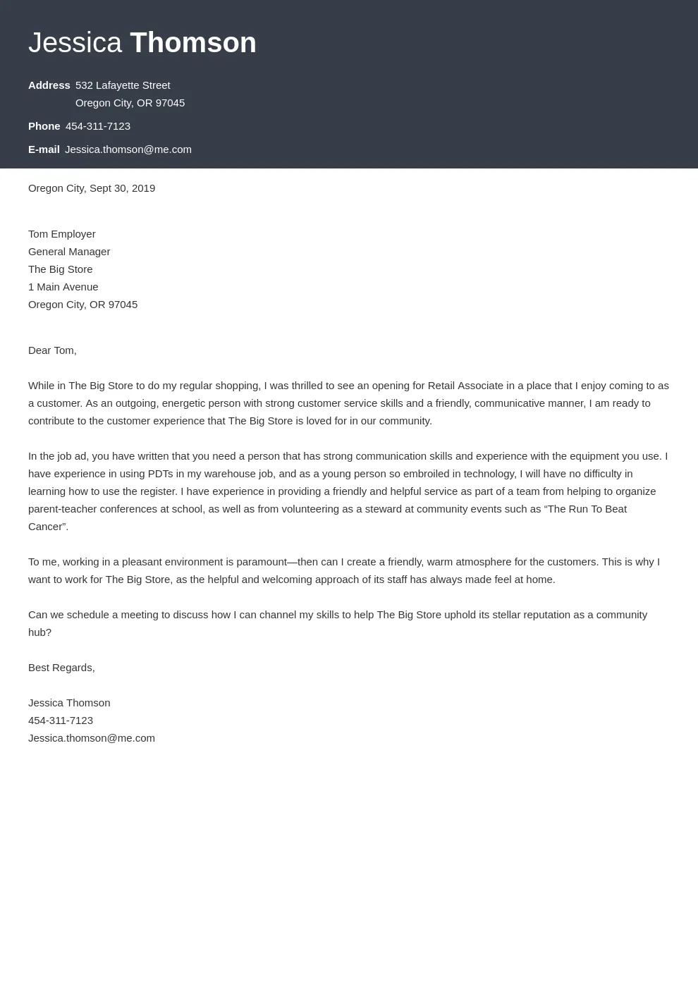 41994 retail cover letter skills