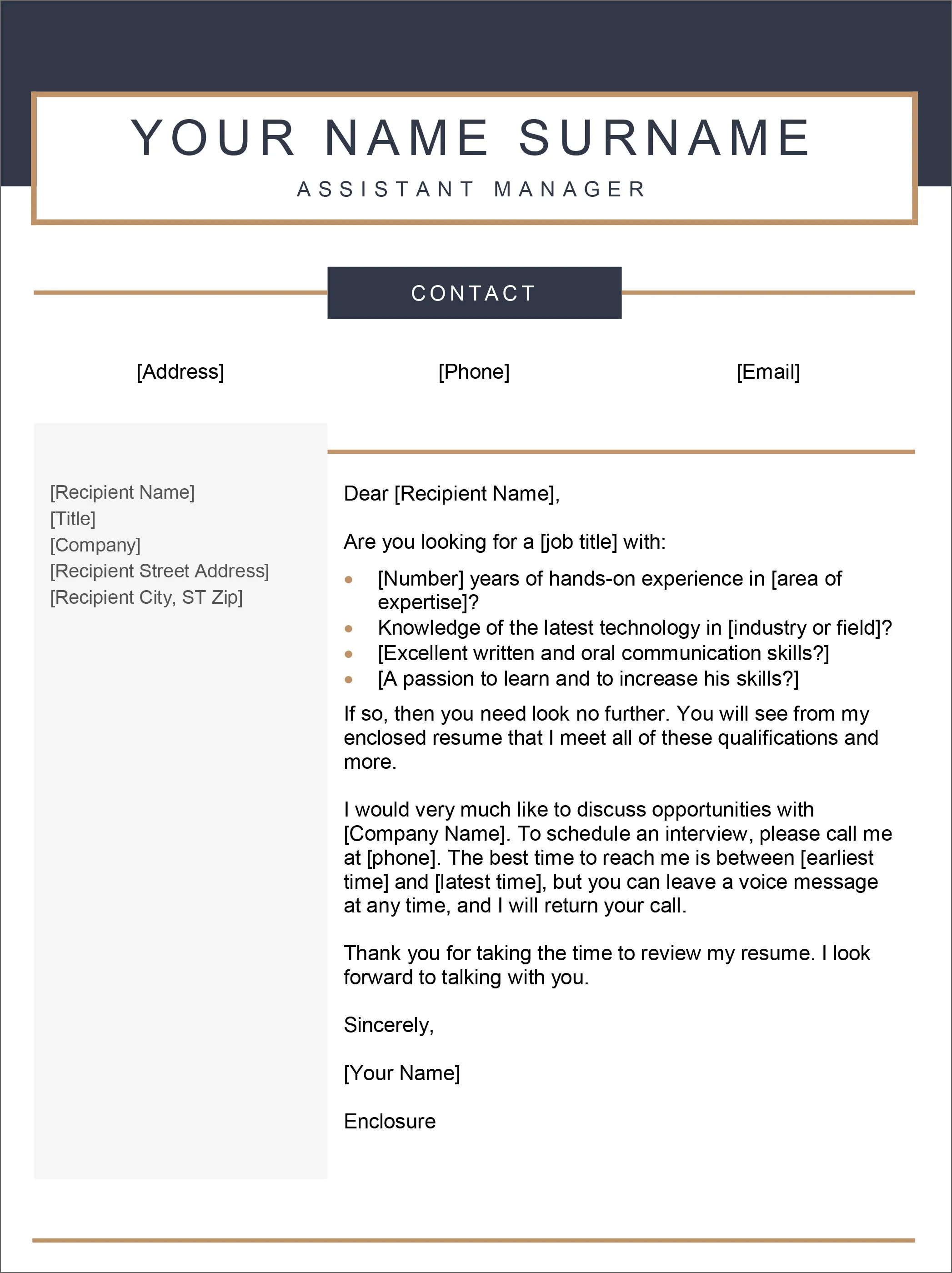 42001 cover letter value
