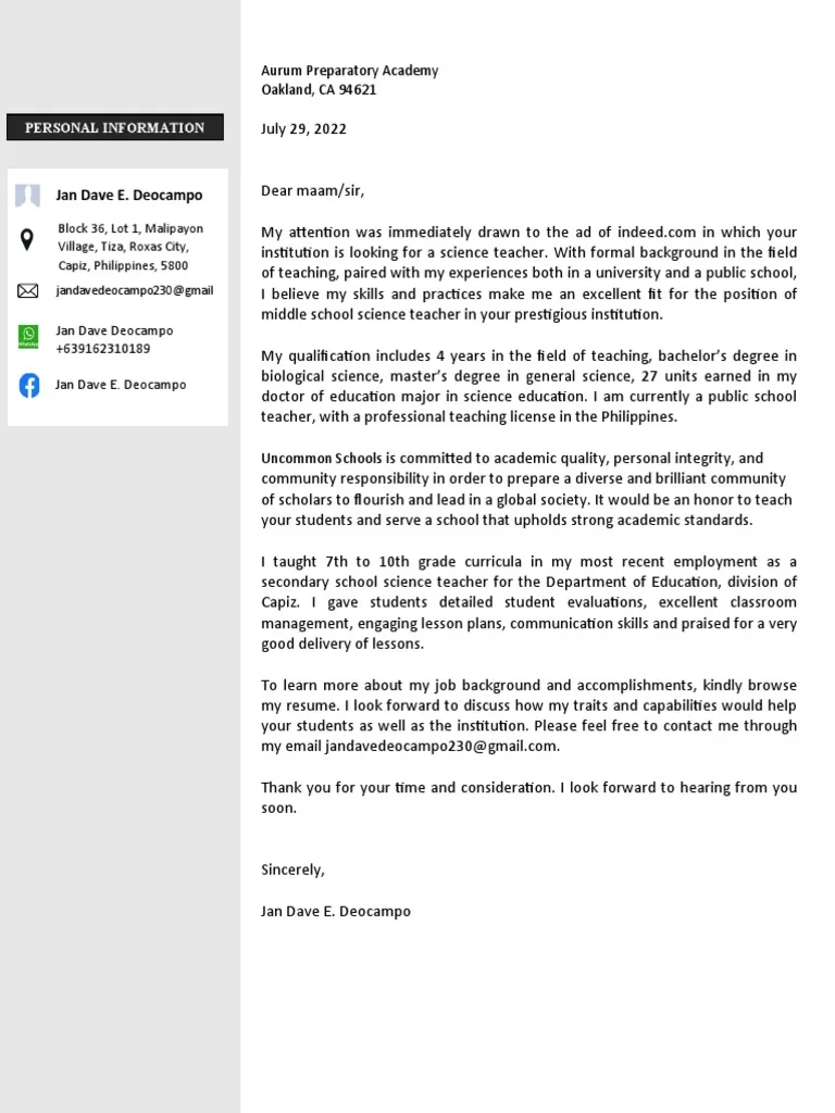 42092 formatting cover letter