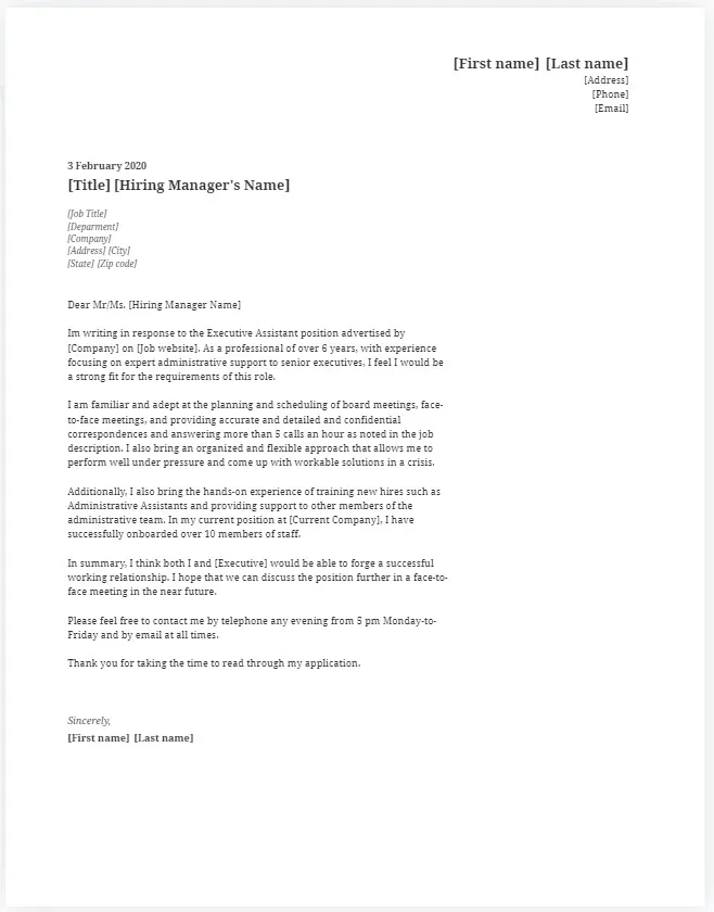 42104 executive assistant cover letter writing