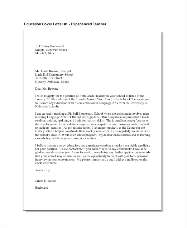 42116 new teacher cover letter writing
