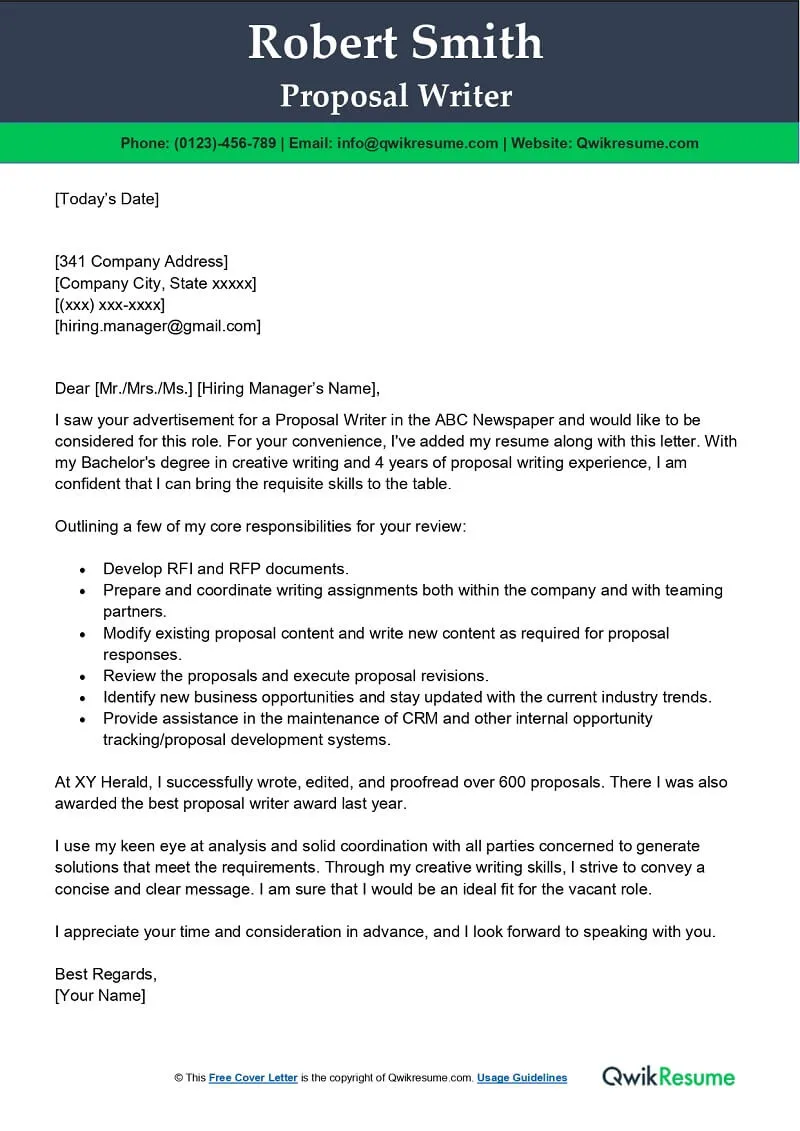 42118 cover letter business proposal value