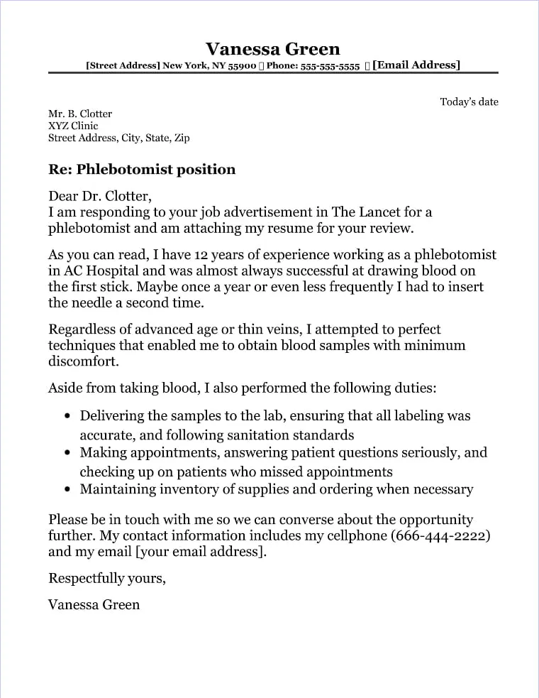 42167 phlebotomy cover letter tailor