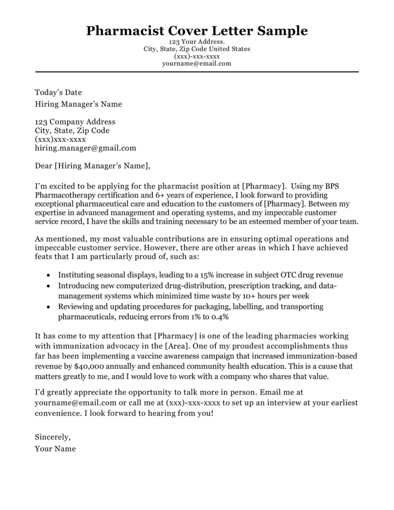 42169 pharmacist cover letter writing