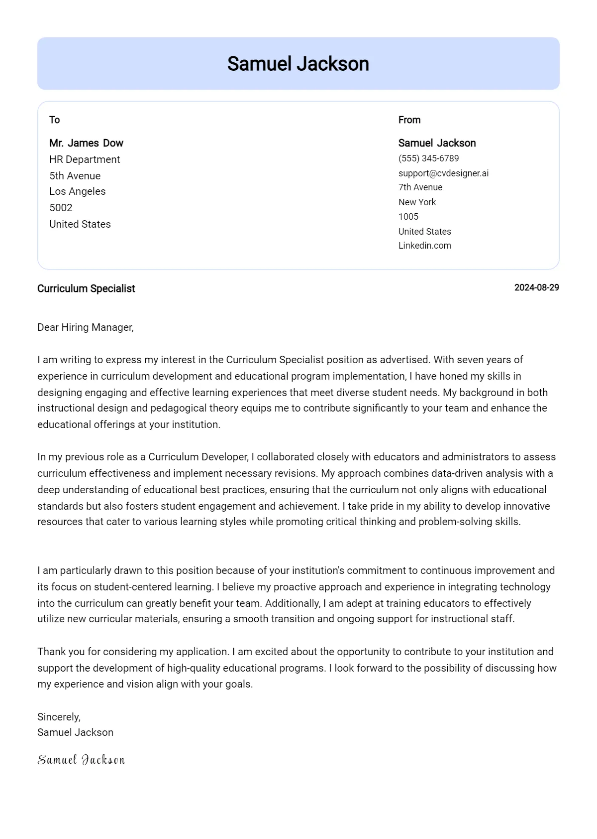 42170 curriculum specialist cover letter example