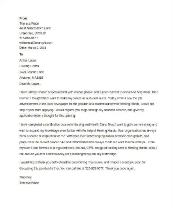 42176 nursing student cover letter example clinical