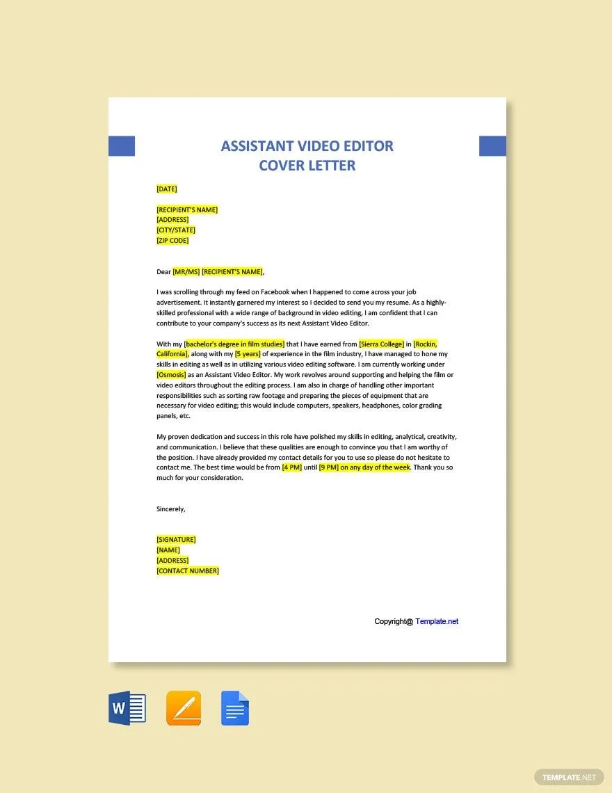 42181 video editor cover letter action verbs