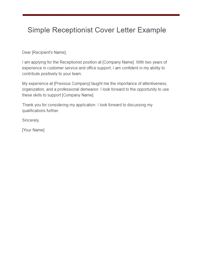 42189 receptionist cover letter achievements
