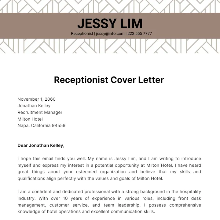 42189 receptionist cover letter template