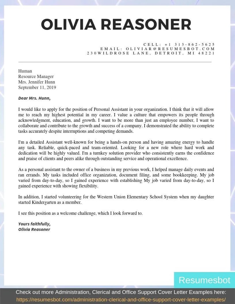 42211 office assistant cover letter template