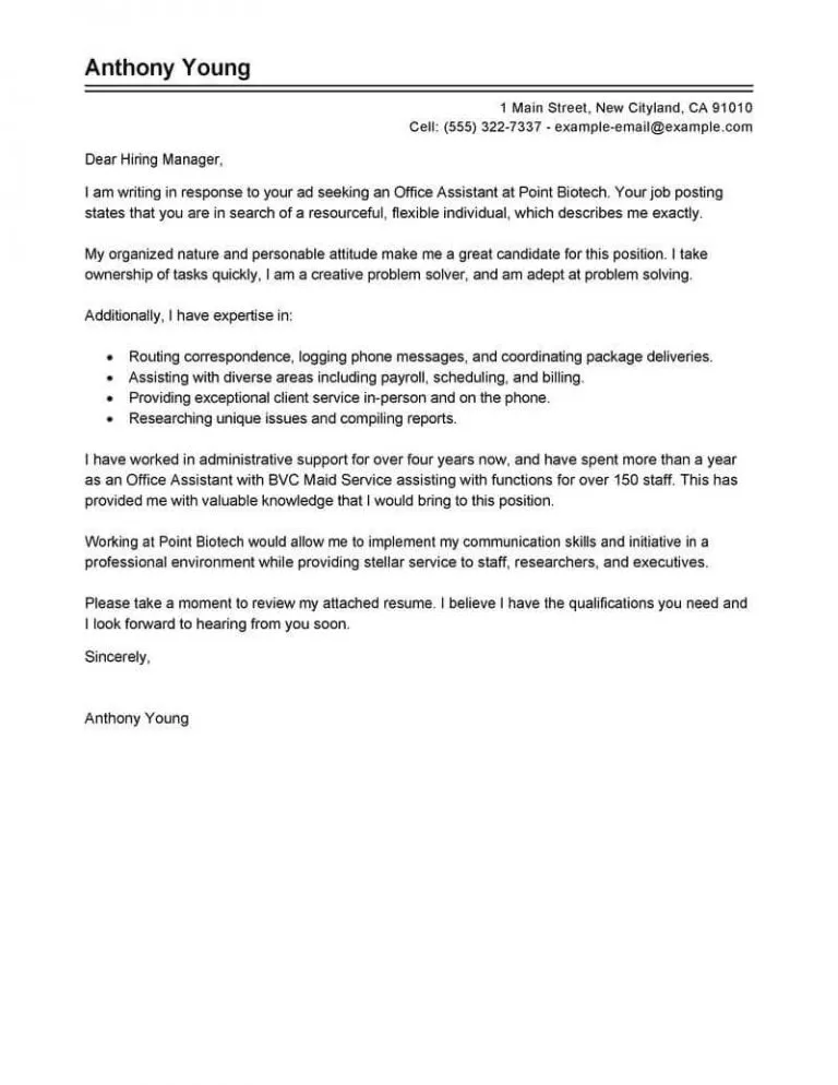 42211 office assistant cover letter writing