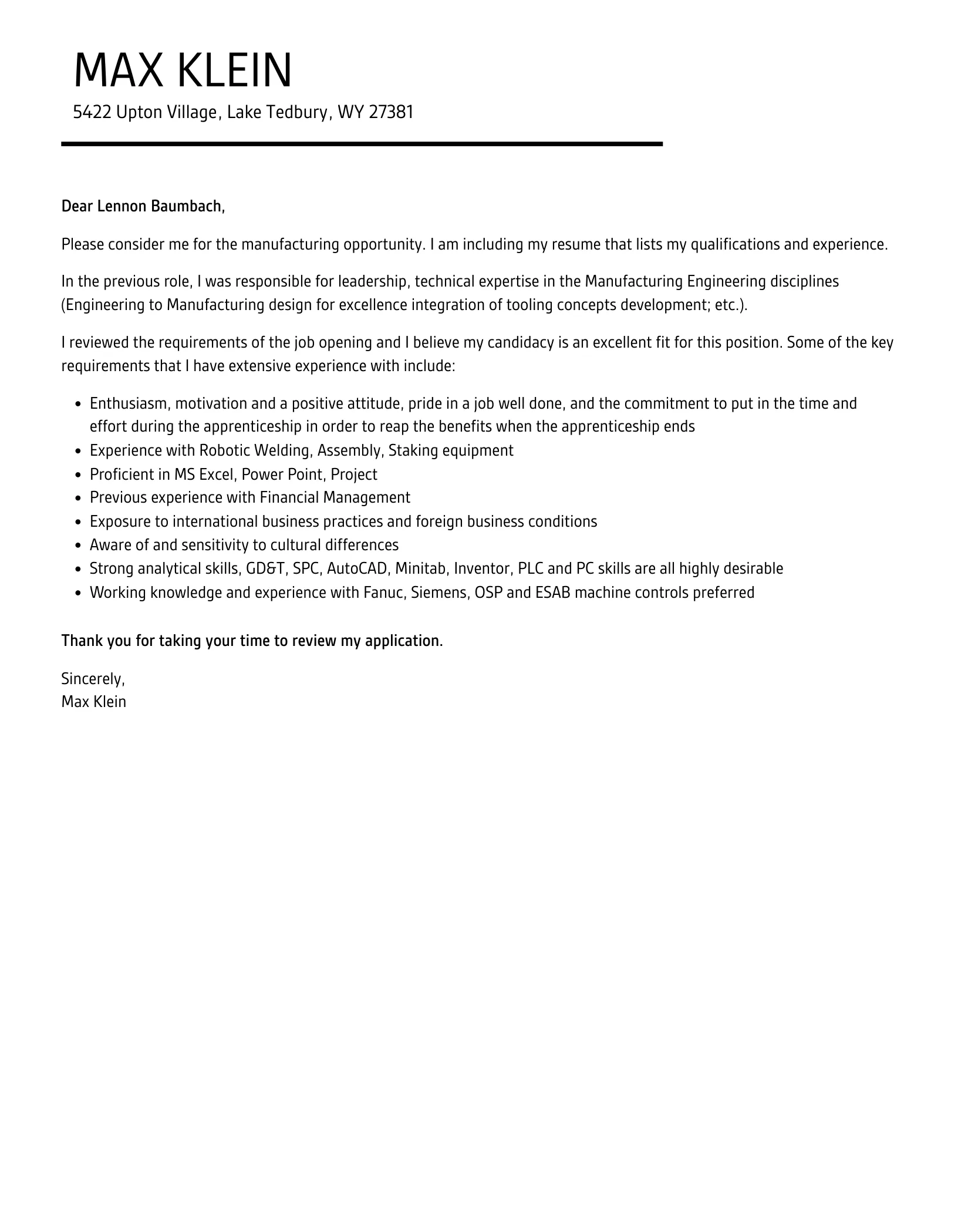 42236 experienced cover letter