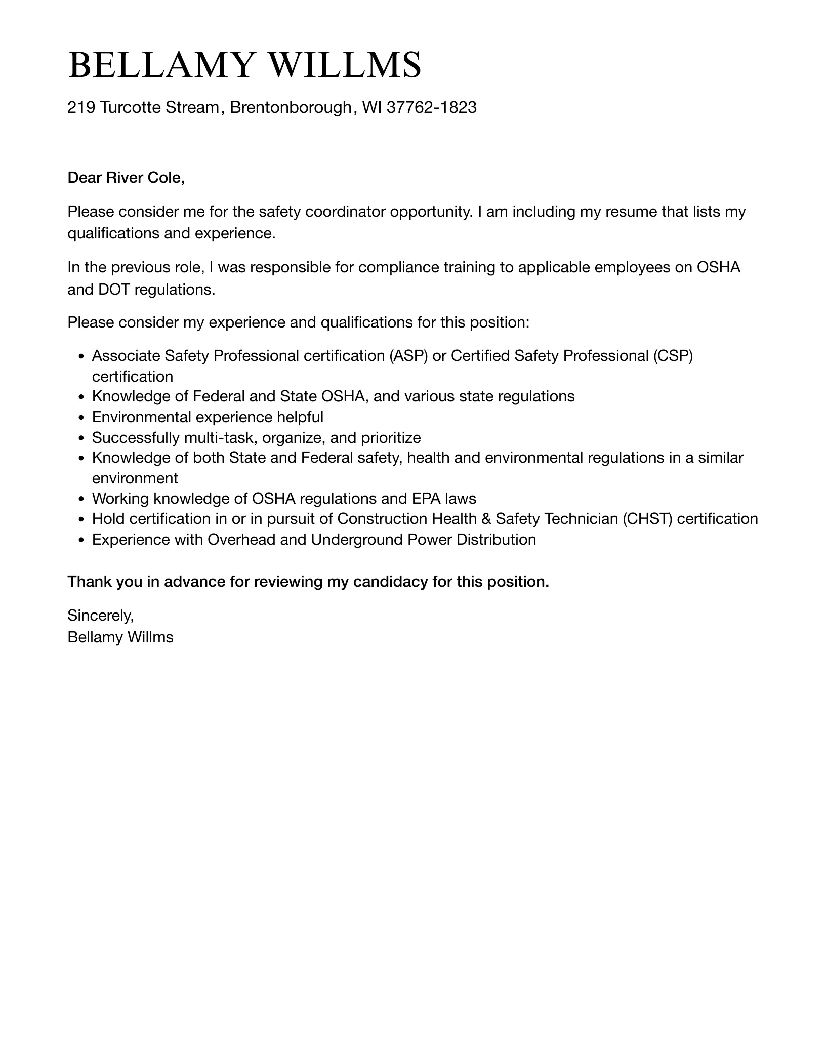 42237 safety coordinator experience