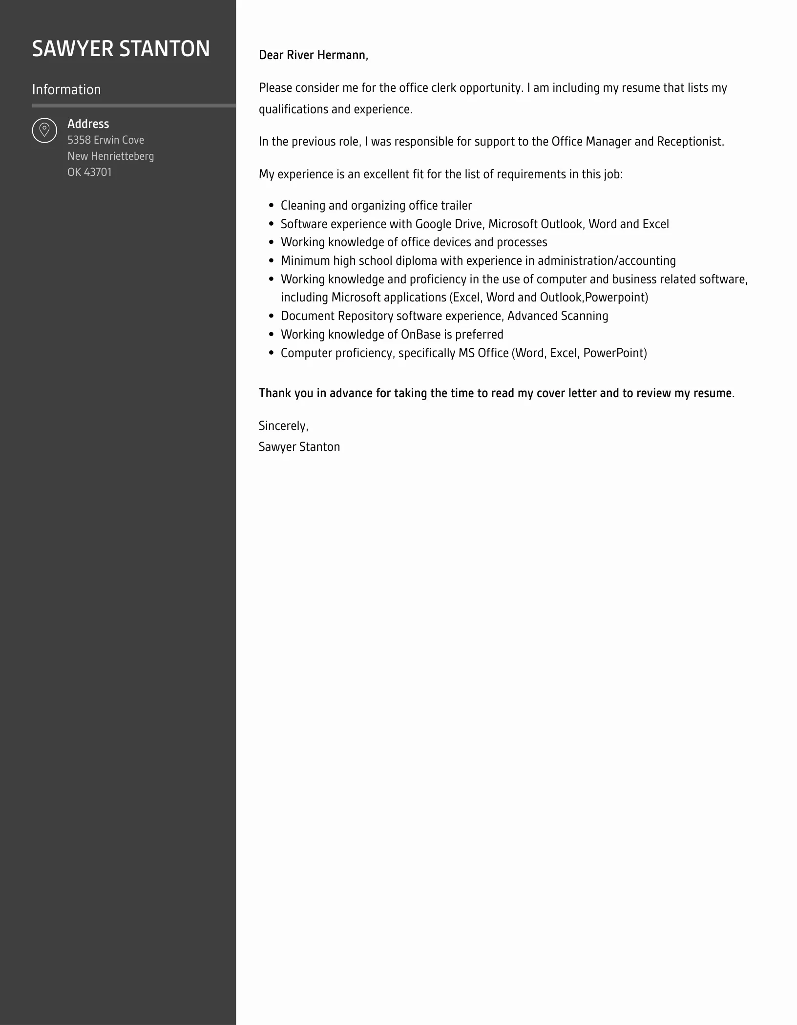 42245 office clerk experience