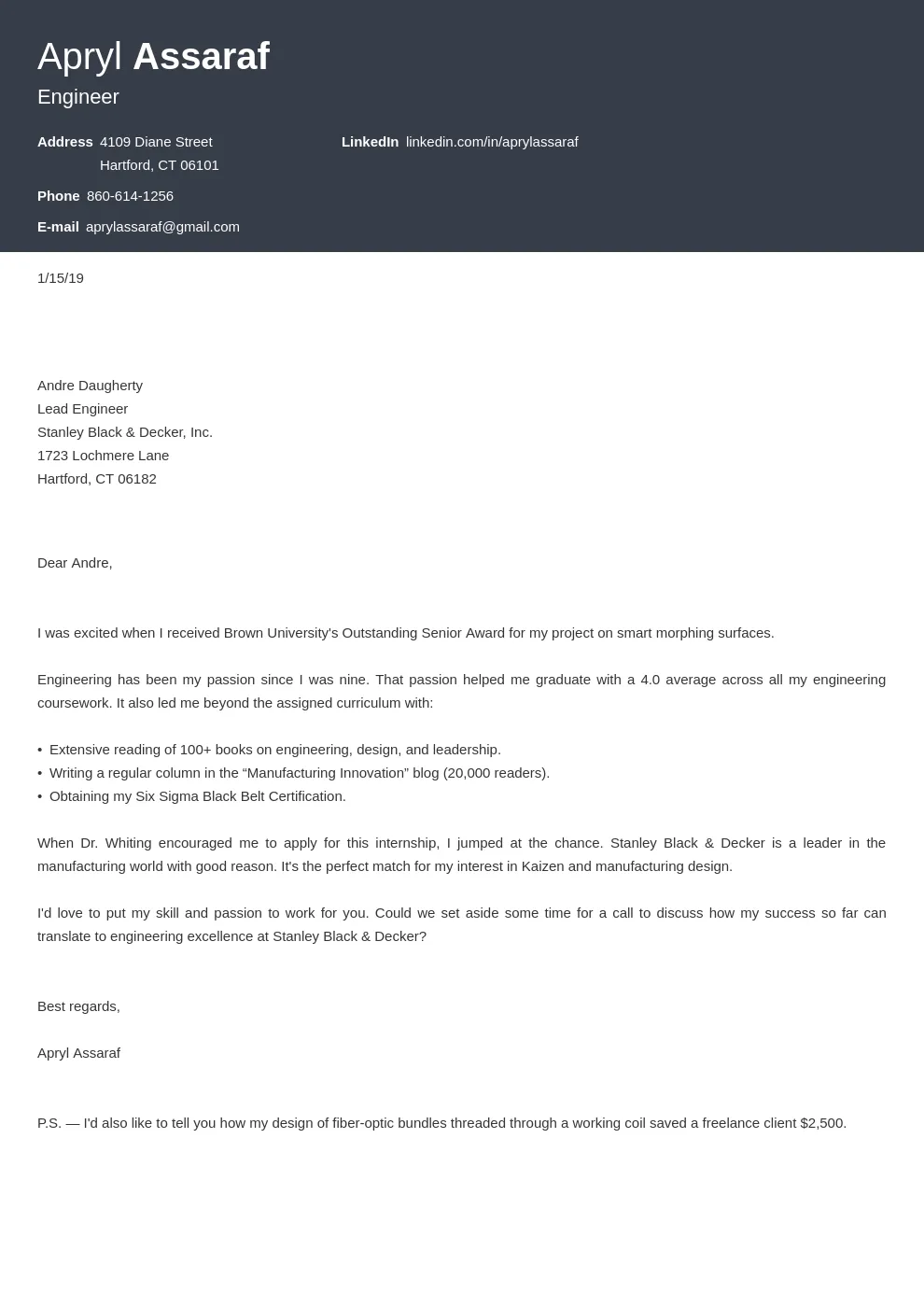 42256 internship cover letter header